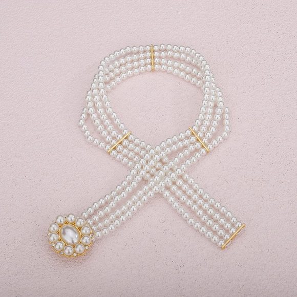 Elastic Pearl Belt For Women Rhinestone Waist Chain Belt Flower Layered Pearl🤪 - Picture 4 of 6
